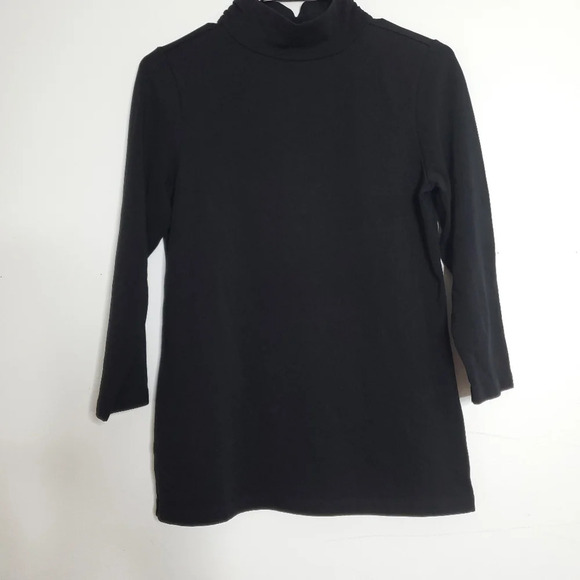 E.L.I. Pima Cotton Top Size Small Mock Neck 3/4 Sleeve Black Neutral Casual Chic - Picture 3 of 7